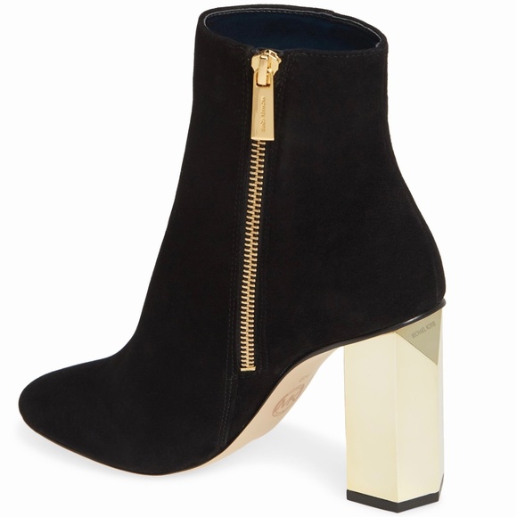 Michael Kors Shoes - Michael Kors Petra Black Suede Gold Heel Booties / SWEET BOOTS 3 1/2 in heel 👢